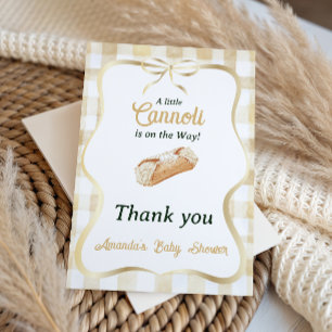 Cartão De Agradecimento Pequeno Cannoli Bege Neutro Chás de Bebê Italiano