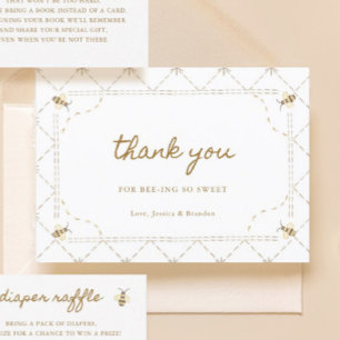 Cartão De Agradecimento Pequeno Chá de fraldas de abelhas