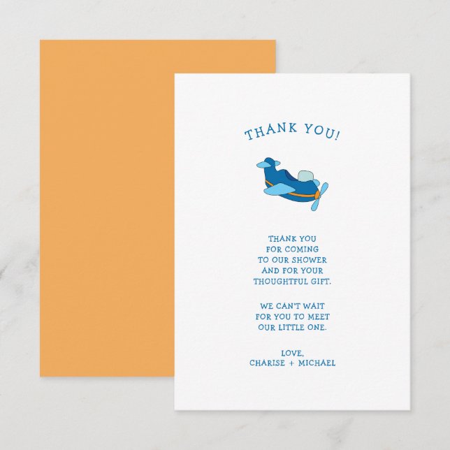 Cartão De Agradecimento Pequeno chá de fraldas de avião, obrigado. (Frente/Verso)