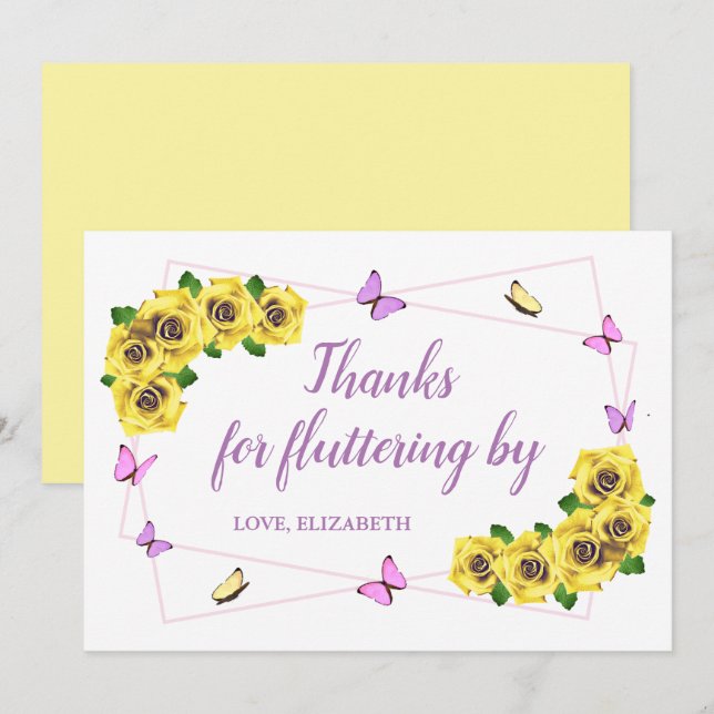 Cartão De Agradecimento Pequeno Chá de fraldas de borboleta (Frente/Verso)