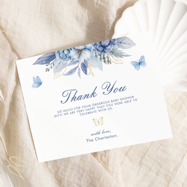 Cartão De Agradecimento Pequeno Chá de fraldas de Borboleta (Criador carregado)