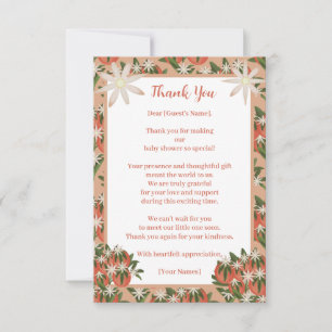 Cartão De Agradecimento Pequeno Chá de fraldas de Garota Rosa Clementine