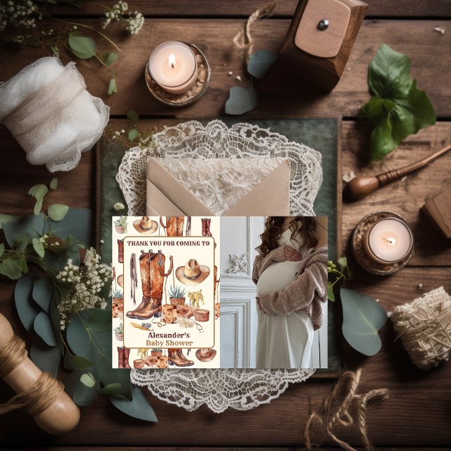 Cartão De Agradecimento Pequeno Chá de fraldas de Rodeio Ocidental Moderno (Criador carregado)