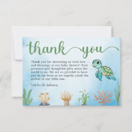 Cartão De Agradecimento Pequeno Chá de fraldas De Tartaruga Do Mar De Incê