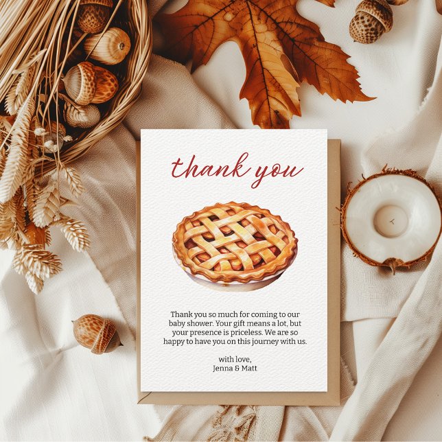 Cartão De Agradecimento Pequeno Chá de fraldas de torta Gingham Fall (Thank you card Cutie Pie Baby Shower)