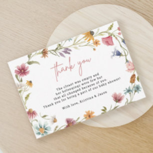 Cartão De Agradecimento Pequeno Chá de fraldas Floral de Flor Selvagem
