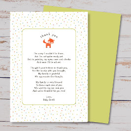 Cartão De Agradecimento Pequeno chá de fraldas Fox, obrigado nota