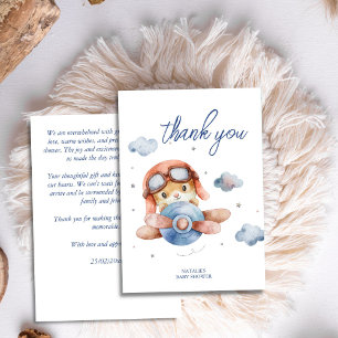 Cartão De Agradecimento Pequeno chá de fraldas piloto de avião de vintagem