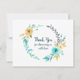 Cartão De Agradecimento Pequeno Chá de fraldas Wreath Teal Blue Obrigado