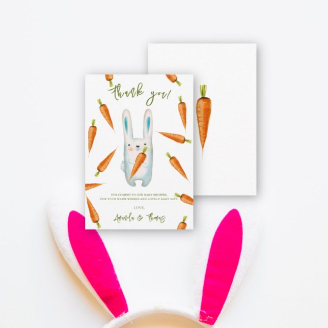 Cartão De Agradecimento Pequeno coelho e chá de fraldas de cenouras - obri (Criador carregado)