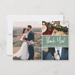 Cartão De Agradecimento Pequeno colagem de fotos de casamento verde Sage p