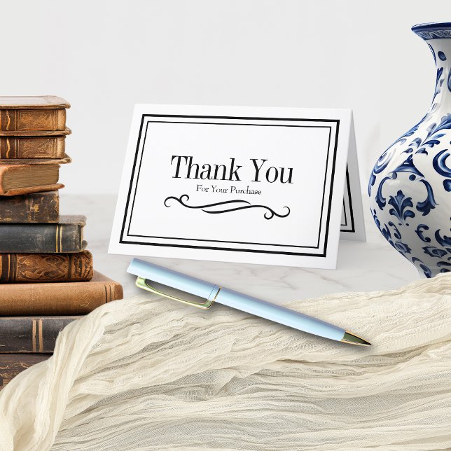 Cartão De Agradecimento Pequeno e elegante negócio preto/branco (Criador carregado)