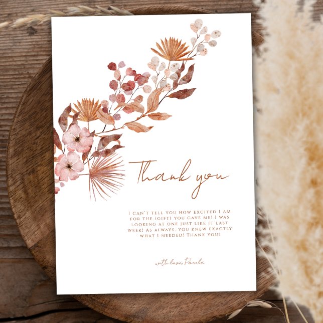 Cartão De Agradecimento Pequeno e Simples Cachorro | Chá de fraldas de que (Simple Little Wildflower Boho | Fall Baby Shower Thank You Card)