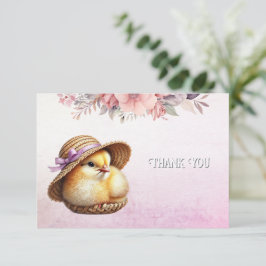 Cartão de Agradecimento Pequeno Pintinho Fita Rosa