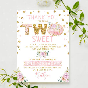 Cartão De Agradecimento Pequeno segundo aniversário de Meninas de Abóbora