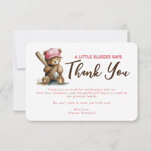 Cartão De Agradecimento Pequeno Ursinho Teddy Slugger Chuveiro de Bebê Men
