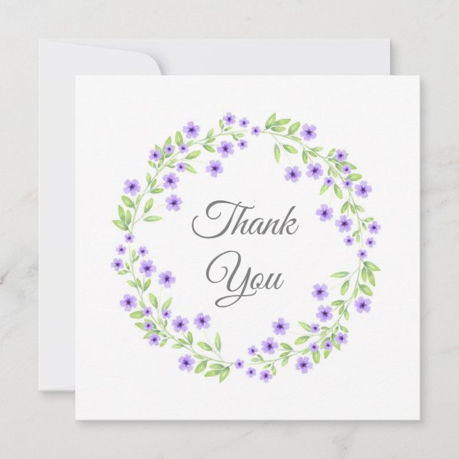 Cartão De Agradecimento Pequeno Violeta Brilhante Watercolor Wreath (Frente)