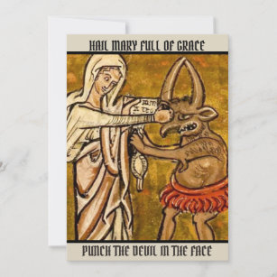 Cartão De Agradecimento Perfurador abençoado da Virgem Maria o diabo na