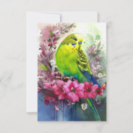 Cartão De Agradecimento Periquito Verde e Flores