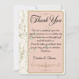 Cartão De Agradecimento Pérola Elegante Dourado Casamento Rômantico Pérola
