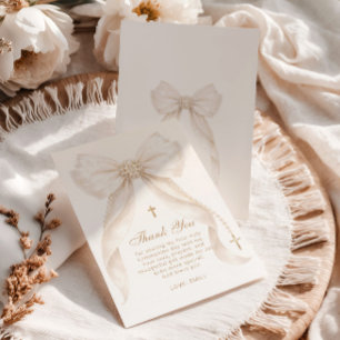 Cartão De Agradecimento Pérolas Arco Dourado Menina Batismo Religioso