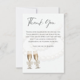 Cartão De Agradecimento Pérolas Brancas Elegantes e Brunch de Prosecco par
