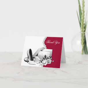 Cartão De Agradecimento Pérolas brancas vermelhas Calçados de alto salto O