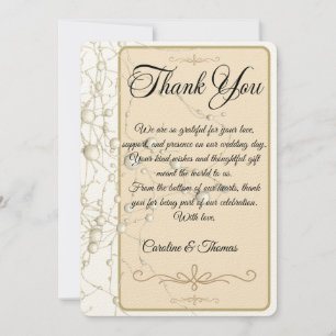 Cartão De Agradecimento Pérolas Douradas de Pérola Elegante Casamento Româ