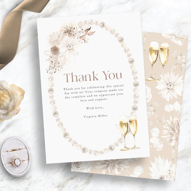 Cartão De Agradecimento Pérolas e Prosecco (Pearls and Prosecco Thank You Card
)