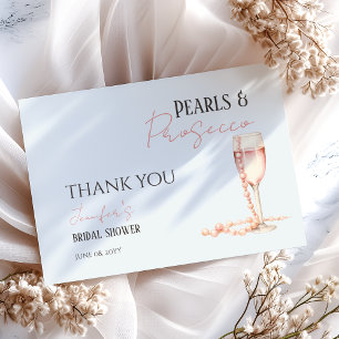 Cartão De Agradecimento Pérolas e Prosecco Bege Rosa Chá de Noiva