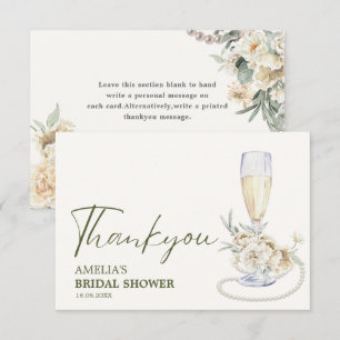 Cartão De Agradecimento Pérolas e prosecco Chuveiro de noiva floral