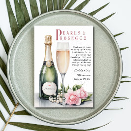 Cartão De Agradecimento Pérolas e Prosecco Floral Chá de Noiva Elegante