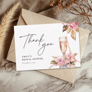 Cartão De Agradecimento Pérolas Pétalas & Prosecco Chuveiro Nupcial Floral