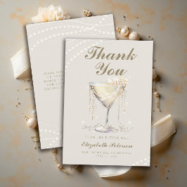 Cartão De Agradecimento Pérolas Prosecco Marfim Chá de Noiva Elegante Brun
