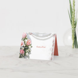 Cartão De Agradecimento Pérolas & Rosas Elegantes e Românticas Personaliza