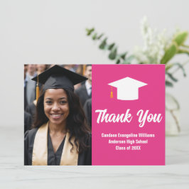 Cartão De Agradecimento Personalização Da Foto Da Graduação Chic Hot Pink 