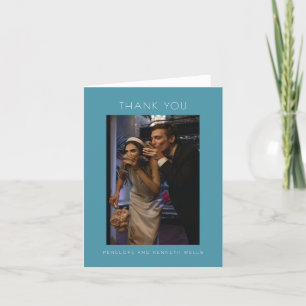 Cartão De Agradecimento Personalização do Casamento Azul Elegante Moderno 