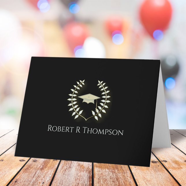 Cartão De Agradecimento Personalizado Clássico de Graduação Preto e Dourad (Criador carregado)