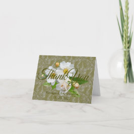 Cartão De Agradecimento Personalizar Rosas Brancas Folhagem Casamento