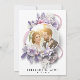 Cartão De Agradecimento Personalize sua foto de casamento em um buquê