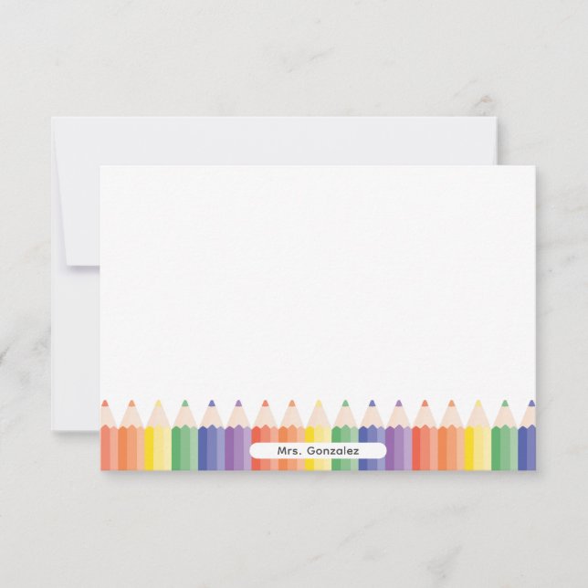 Cartão De Agradecimento Personalized Cute Rainbow Pencils Teacher Note (Frente)