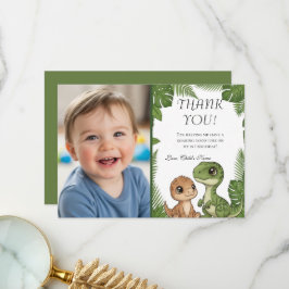 Cartão De Agradecimento Personalized Dino 1st Birthday Photo Thank You Car