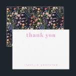 Cartão De Agradecimento Personalized Elegant Wildflowers Dark Background<br><div class="desc">Elegant wildflowers pattern custom name bridal shower thank you card.</div>