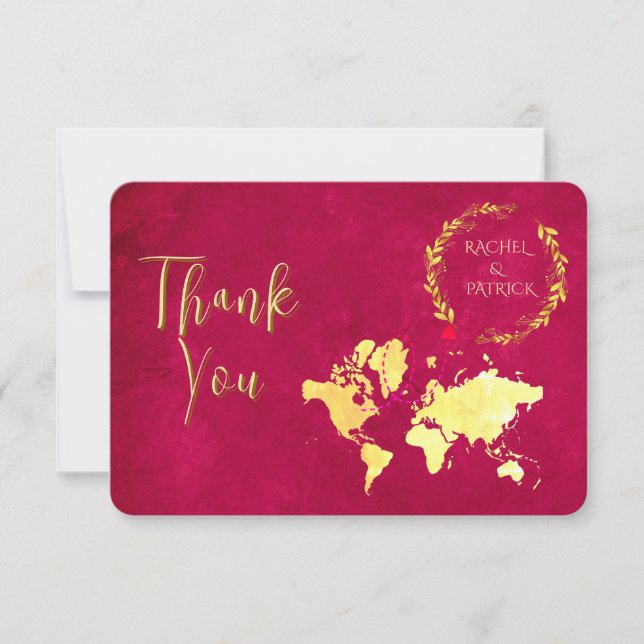 Cartão De Agradecimento Personalized Map of Love Journey Wedding (Frente)