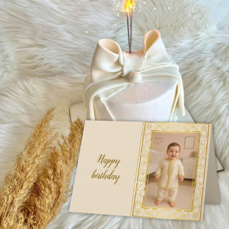 Cartão De Agradecimento Personalized Photo Birthday Card —Floral frame