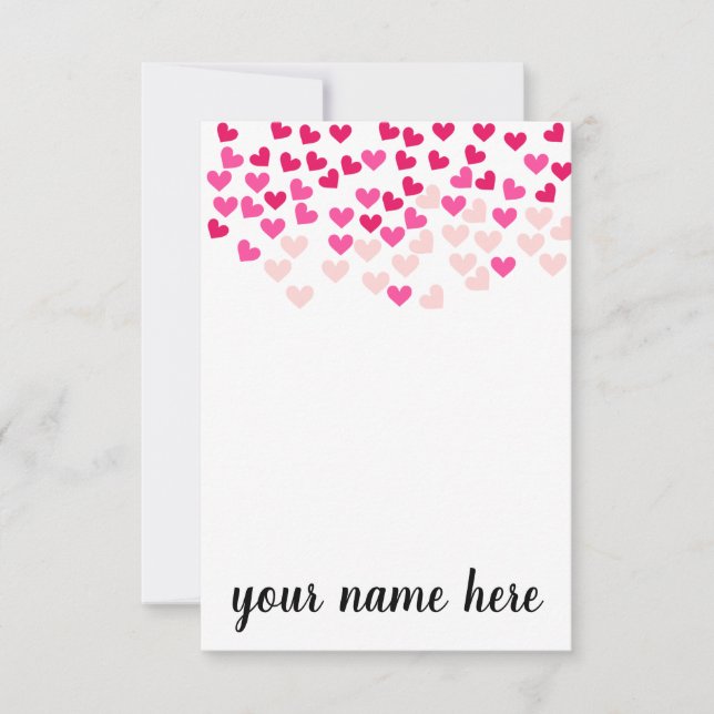 Cartão De Agradecimento Personalized Pink Hearts Girls Notecards (Frente)