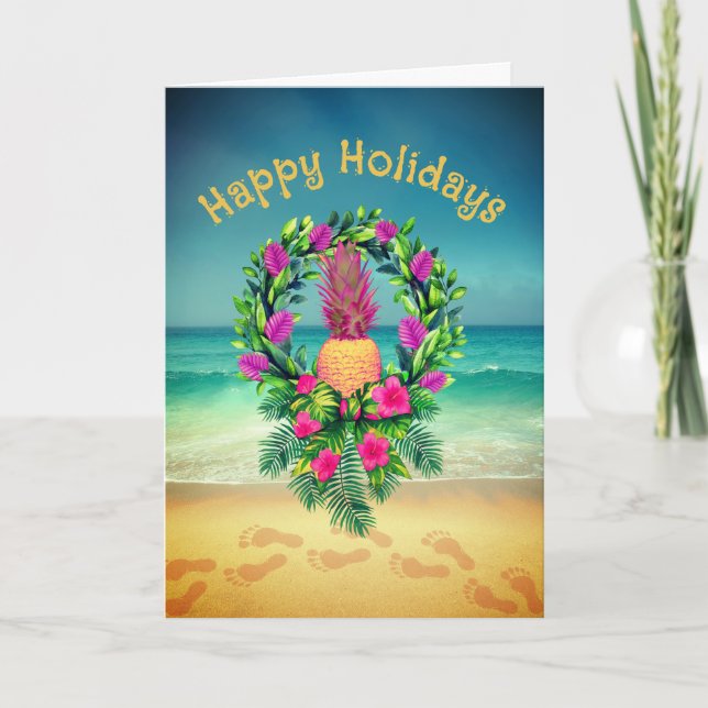 Cartão De Agradecimento Personalized Tropical Pineapple Wreath Holiday (Frente)