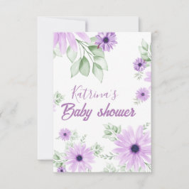 Cartão De Agradecimento Personalized Violet Watercolor Floral Baby Shower 