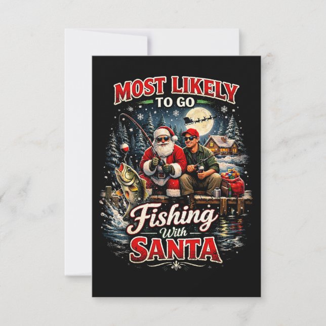 Cartão De Agradecimento Pescando com Papai Noel (Frente)