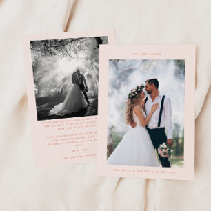 Cartão De Agradecimento Pêssego de Foto de Casamento Minimalista e Obrigad